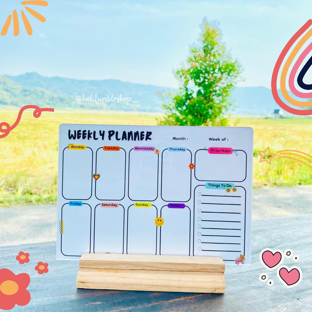 

Estetik Schedule Board| Weekly Planner/ Acrylic Note Board/ Acrylic Planner/ Acrylic Wooden Stand