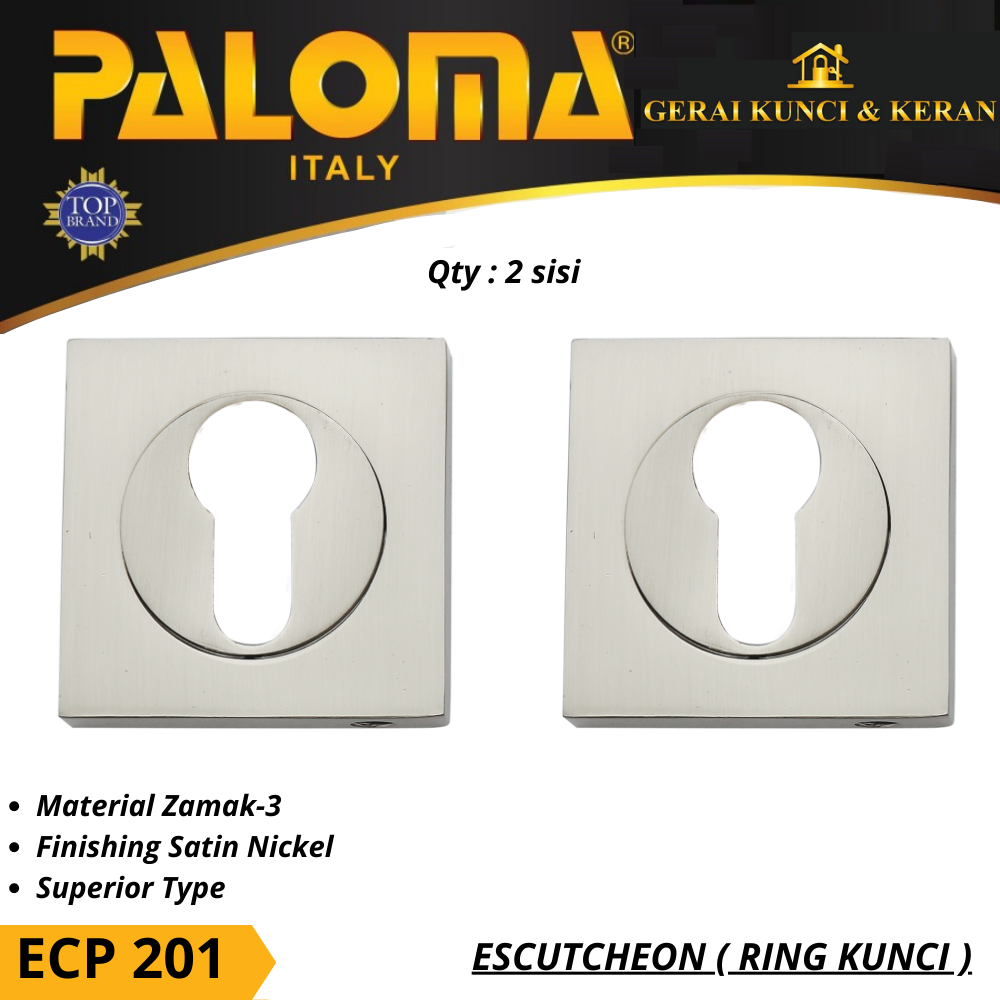 PALOMA ECP 201 RING KUNCI KOTAK ESCUTCHEON SQUARE SATIN NICKEL