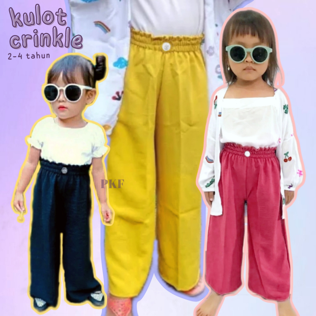 Celana Kulot Anak Crinkle Kancing / Kulot Crinkle Anak Perempuan Variasi Kancing
