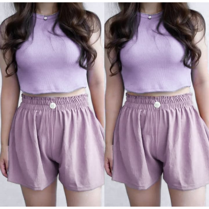 Hotpants Celana Pendek Crinkle Wanita Lila