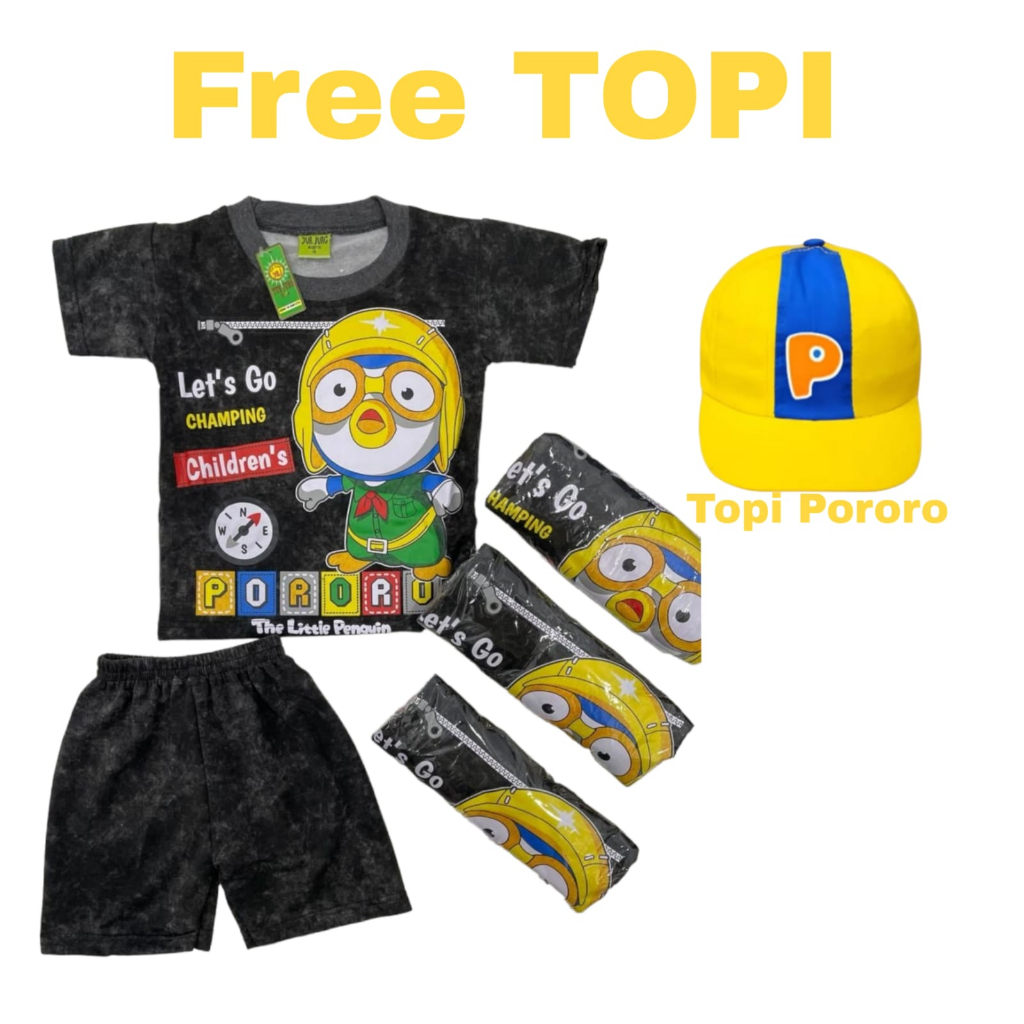 SETELAN BAJU ANAK PORORO ABSTRAK FREE TOPI UNTUK ANAK 2-10 TAHUN BISA COD