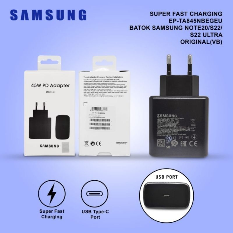 Batok Travel Adaptor Samsung S21 45W Usb C Fast Charging Original 99,9% Ol