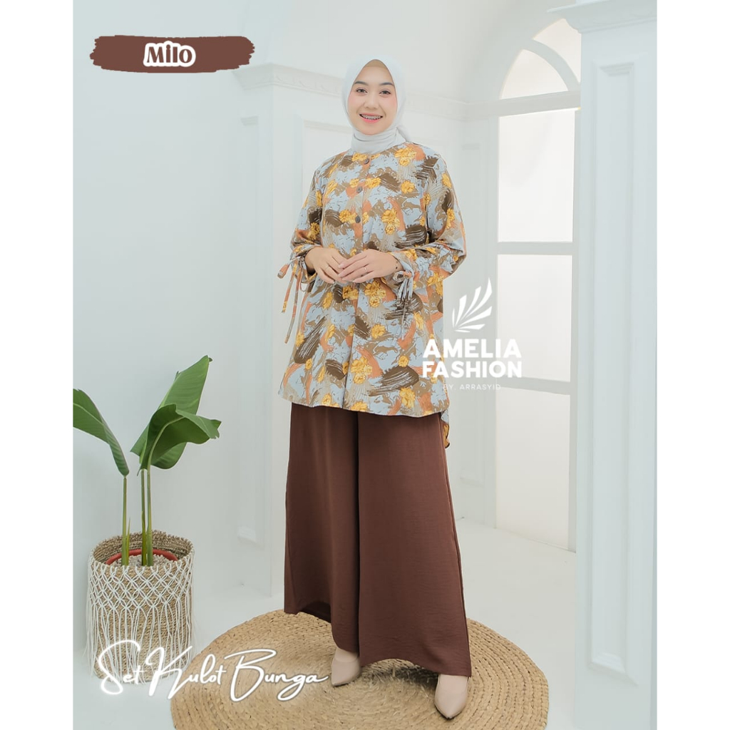 One Set Celana Kulot Aluna by Amelia setelan baju cringkle wanita model terbaru