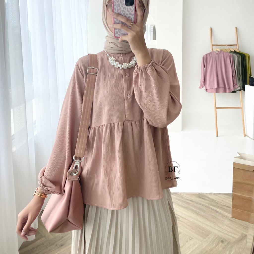 BF Label - NAOMI Top | Kemeja Korean Look | Bahan Premium Snowsheer | Kemeja Korean Style Murah