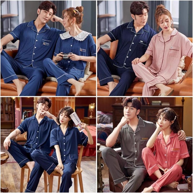 Baju tidur piyama couple kaos import / stelan piyama couple