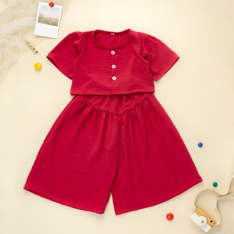 3-8Thn One Set GEMPITA (BAJU CROP+KULOT MAYUNG) Setelan Anak Perempuan Crinckle Airflow PREMIUM
