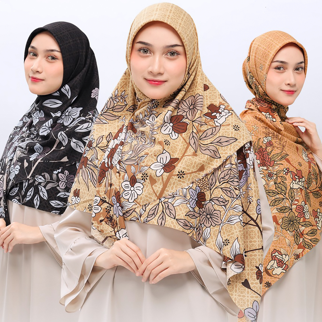 Jilbab Segiempat Syari VOAL Miracle Print Motif UMAMA LC 130 x 130 cm Seragaman metal logo bahan Cotton Voal PREMIUM original