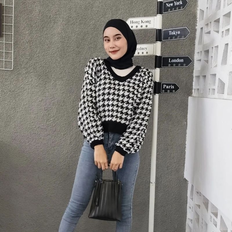 OUTWEAR AUTUMN CROP SWEATER | RAJUT OUTER WANITA TRENDY | CROP AUTUMN BLOUSE | SWEATER RAJUT CROP | V-NECK AUTUMN