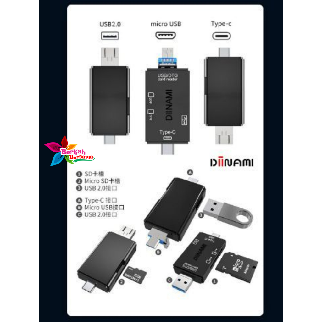 DIINAMI High Speed 6 in 1 OTG Card Reader USB 3.0 SD TF Micro SD Card Reader Type C Micro OTG Card Reader BB8575