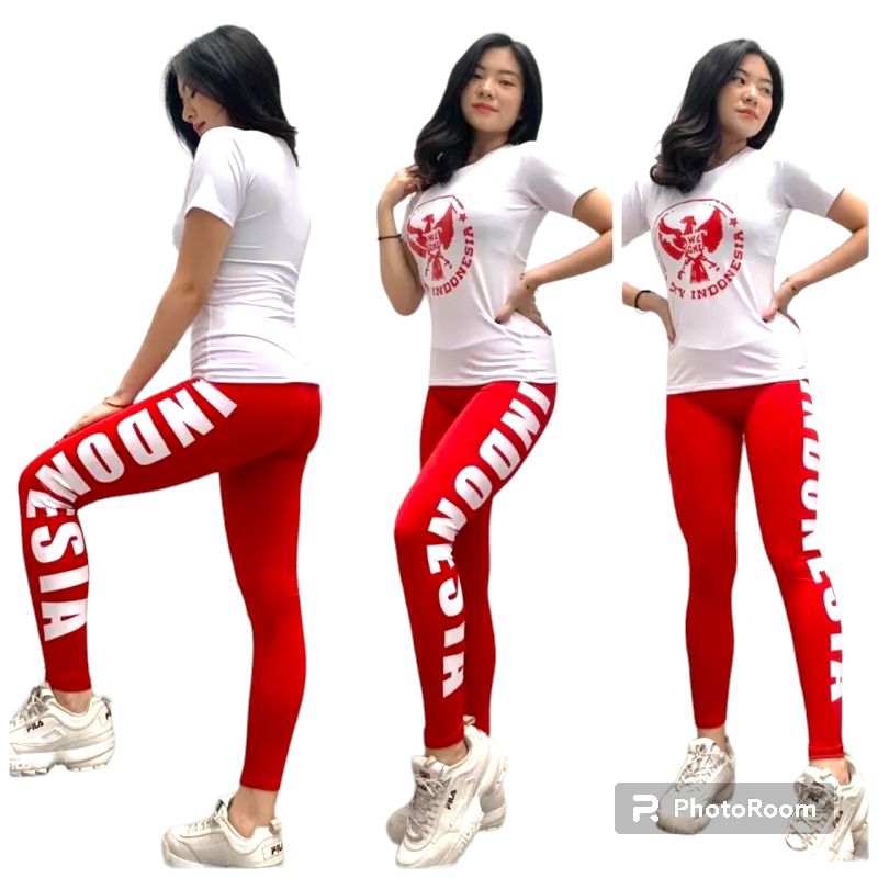 Set merah putih Indonesia merah putih garuda senam Baju olahraga wanita  erobik zumba fitness setela