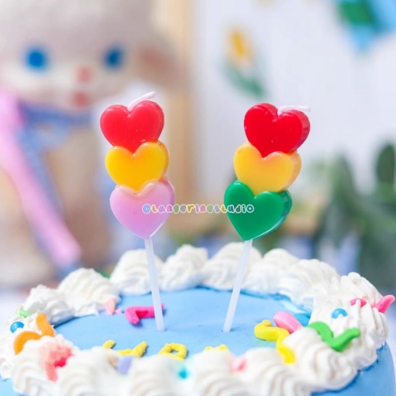 Lilin Dekorasi Kue Ulang Tahun Motif Hati Warna-Warni|Lilin Ulang Tahun Bentuk Love Korean Inspo