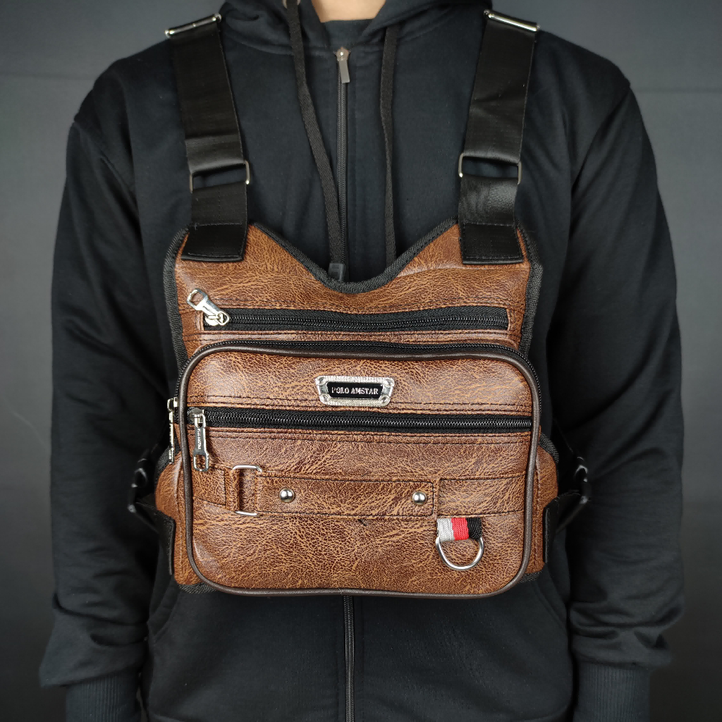 Chest Bag Chest Rig Bag Original Polo Amstar Bahan Kulit PU Leather Tas Dada Tas Selempang Dada Pria
