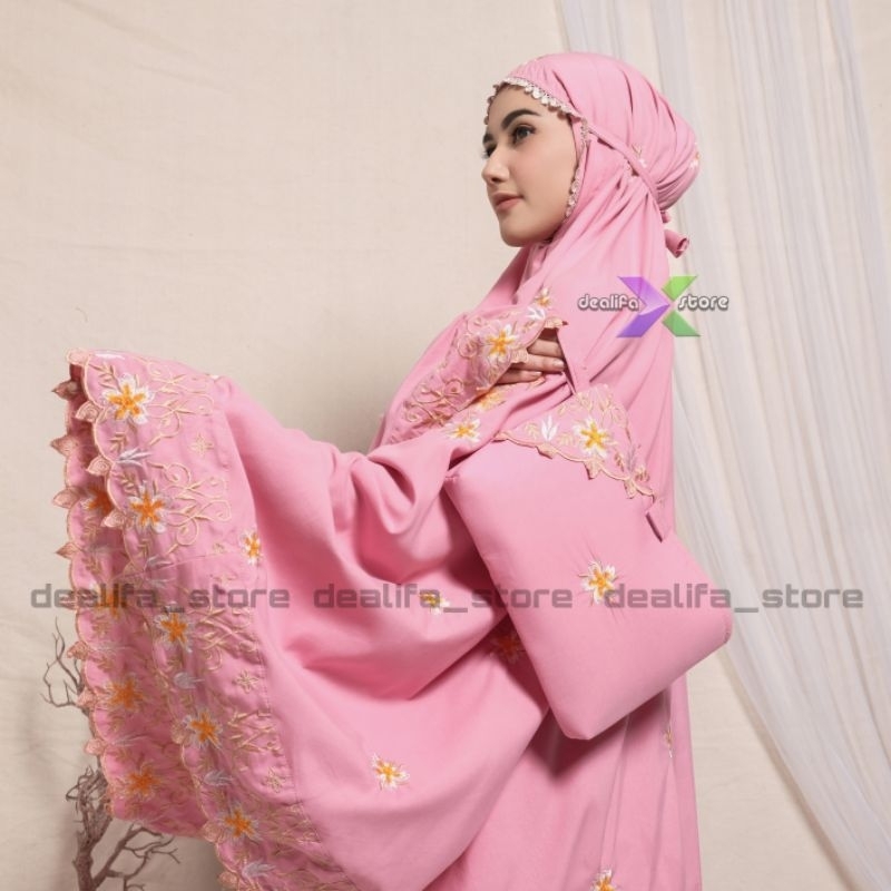 Mukena Dewasa Bunga Sakura Katun Premium Full Bordir Terbaru