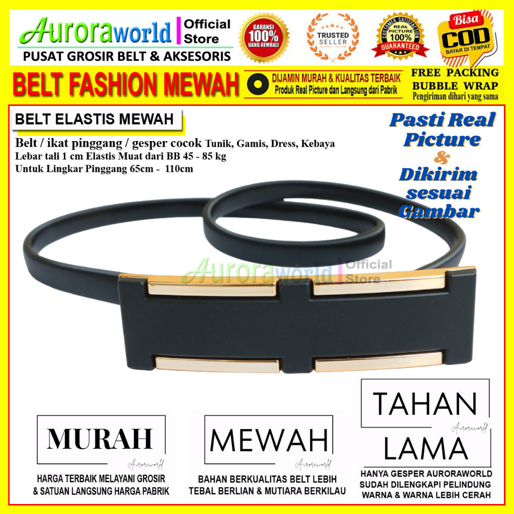 AURORAWORLD IKAT PINGGANG ELASTIS WANITA GESPER PEREMPUAN BELT ELASTIS  UNTUK DRESS BELT TERBARU GAMIS TUNIK BISA COD