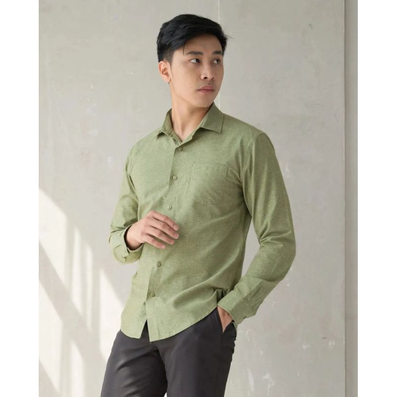 Kemeja panjang polos Sage hijau sage