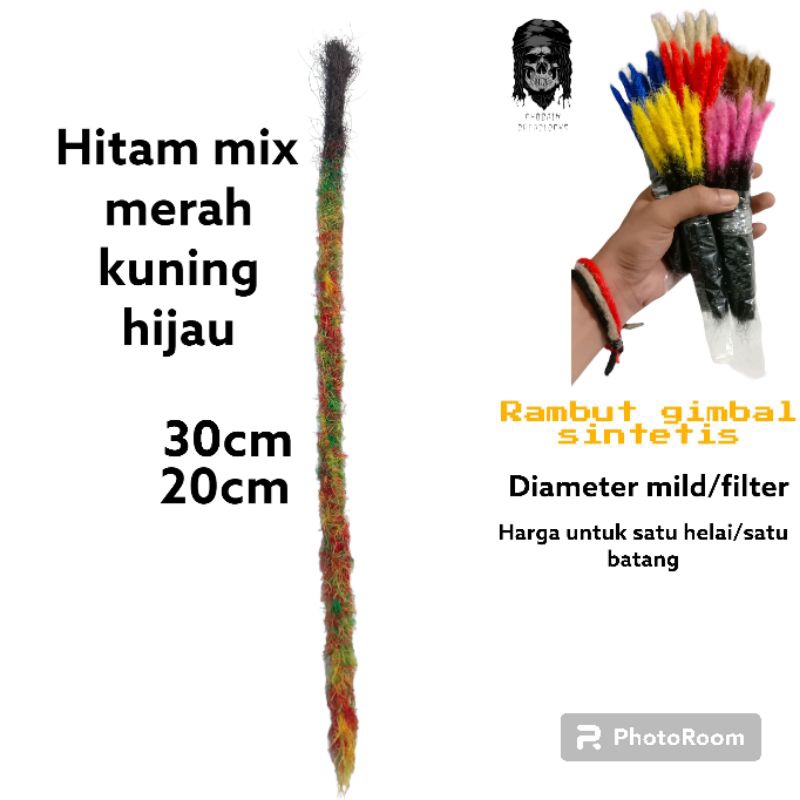 rambut gimbal sintetis mix hitam merah kuning hijau 30 20cm