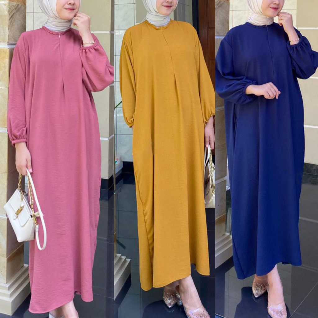 MIDI DRESS LENGAN 3/4 LENGAN BALON KARET JUMBO LD 120 BUSUI FRINDLY