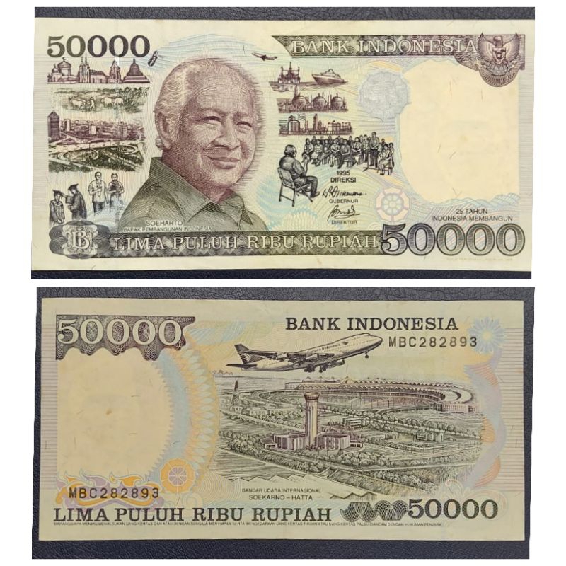 Uang Kuno Indonesia 50rb soeharto suharto 1995 Kondisi AxF MULUS BAGUS Original 100%