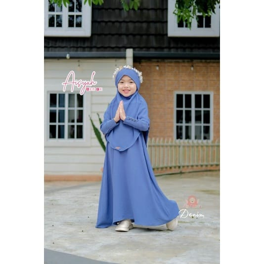 French Khimar Aisyah Syari Set/ Gamis Set Anak Bahan Crinkle Airflow