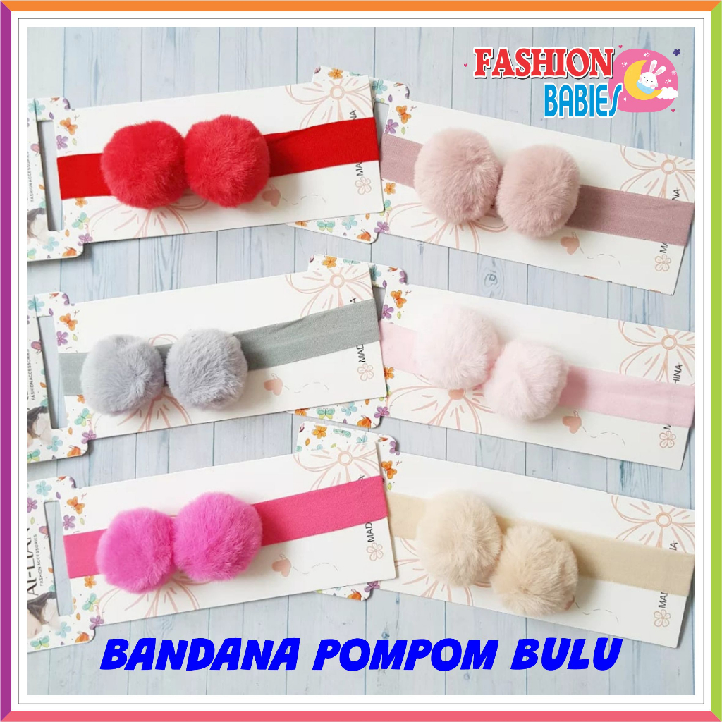 BANDANA BAYI 2 POMPOM POLOS / BANDANA MOANA / BANDANA ANAK POMPOM