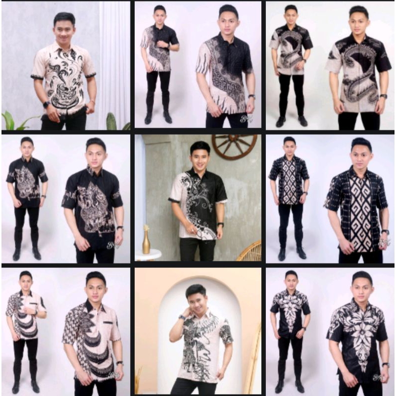 Kemeja batik pria lengan panjang hem batik lengan pendek baju cowo pakean pria laki laki batik santa