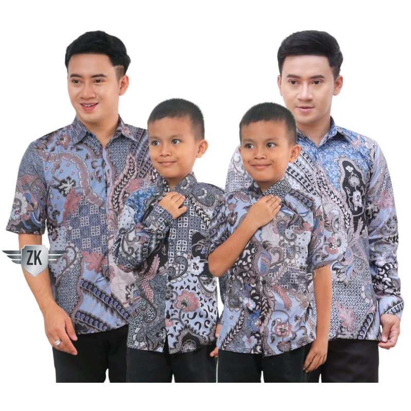 TERBARU Couple sweet | Batik Kawung Biru | couple batik ayah dan Batik anak cowok BATIK baby Blue Batik Terbaru Batik 2023