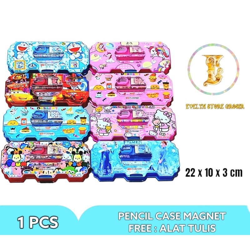 

Kotak Tempat Pensil Magnet Lengkap Isi pensil Penggaris penghapus rautan Frozen Unicorn Roblox spiderman avengers