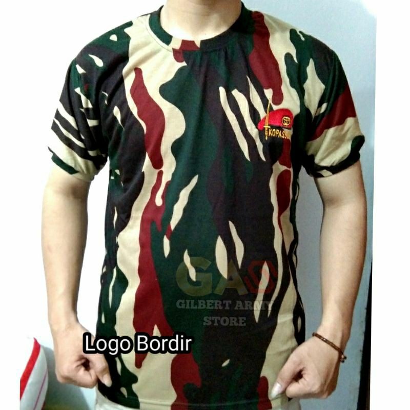 Kaos Loreng kopasus Logo bordir  Kopassus Tni  Lengan Pendek Daleman Tshirt GILBERT ARMY STORE