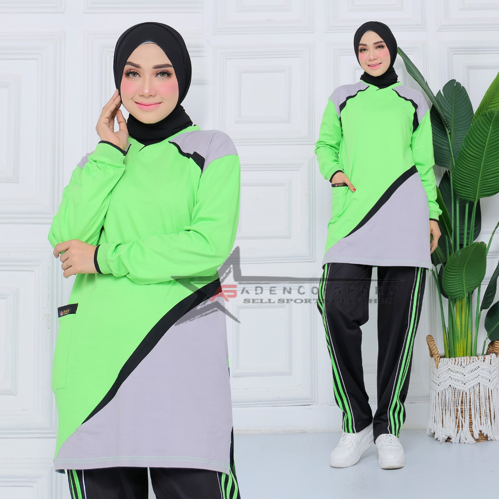 HOT DEALS Setelan Baju Olahraga Senam Tunik Muslimah / Stelan Kaos Trening Olahraga Wanita Muslimah