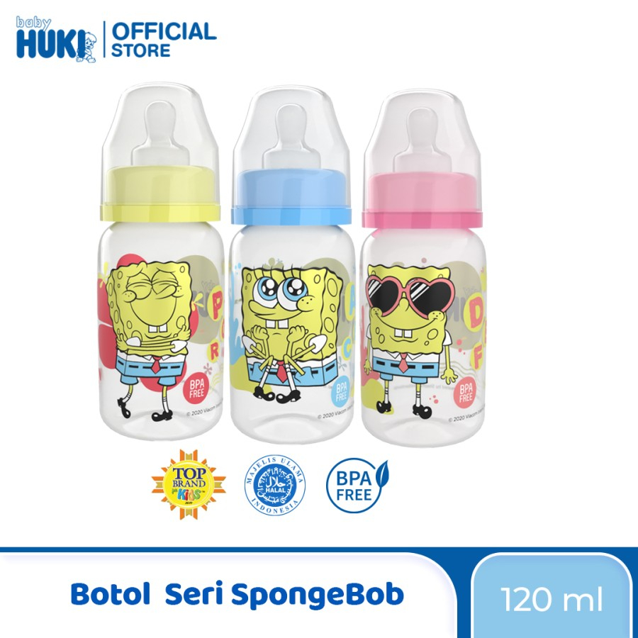 Baby Huki  Ortodontic Nipple Round PP Bottle Edition / Botol Susu Spongebob 120ml