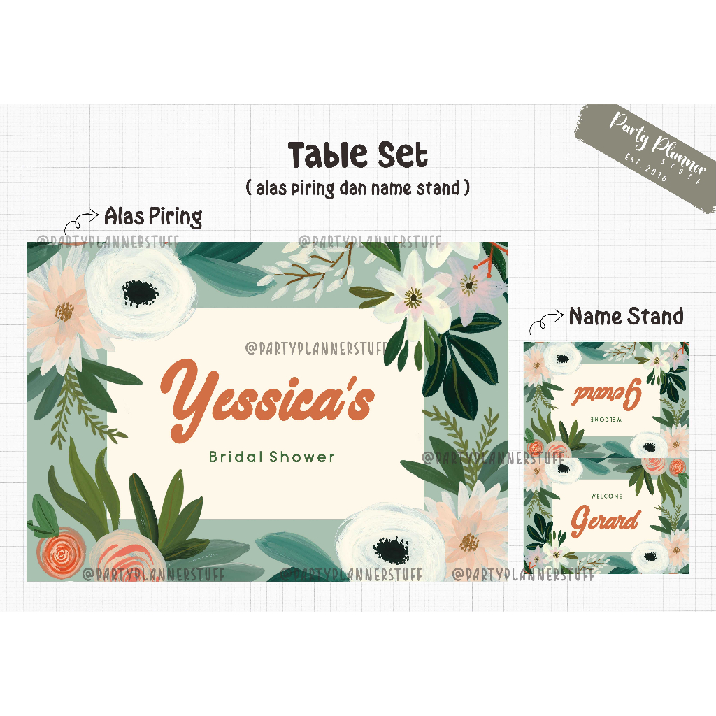 Table set table decor meja makan cantik bridal shower / floral table set / baby shower decor / happy