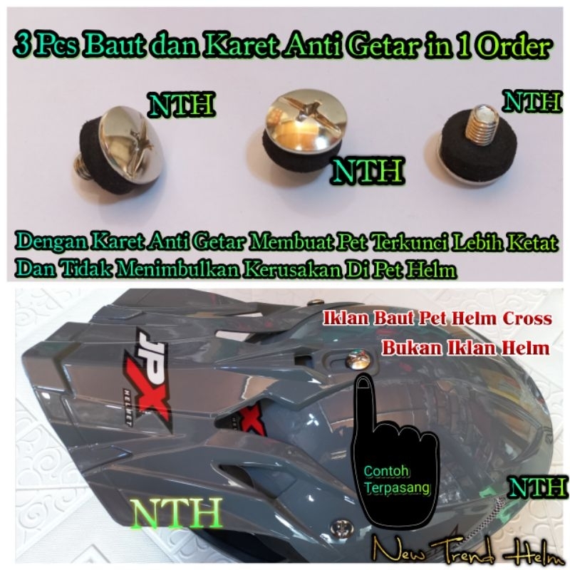 Baut Pet Helm JPX Cross.Baut Peak Helm Cross dan Karet Anti Getar