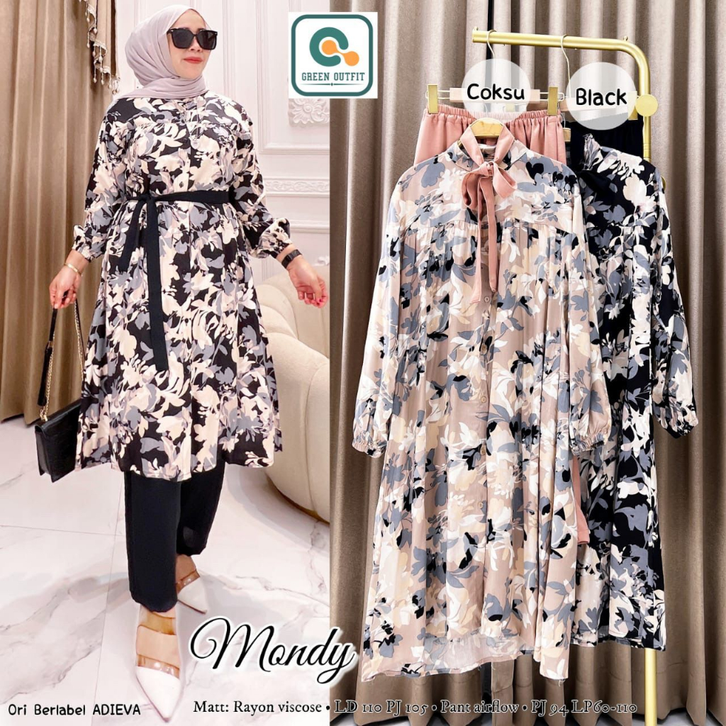 mondy set stelan setelan 1set oneset baju pakaian tunik tunic celana kulot motif jumbo big size ld 1