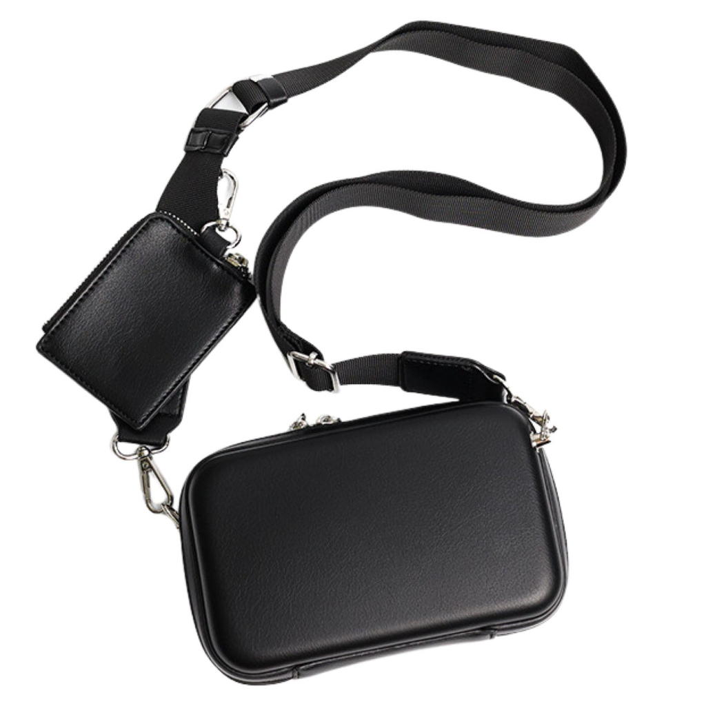 Tas Selempang Bahu Kulit Wanita Pria Black White Box Kotak HP