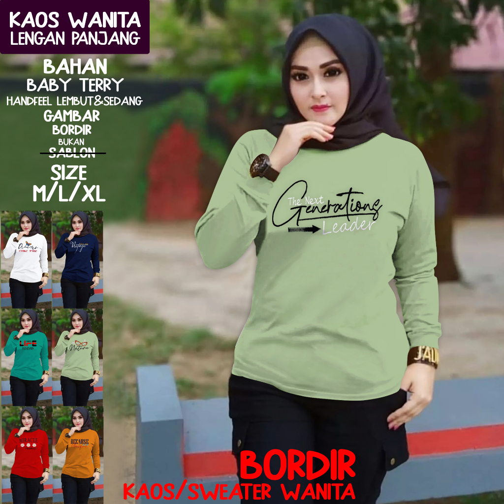 Kaos Atasan Wanita Lengan Panjang Bordiran