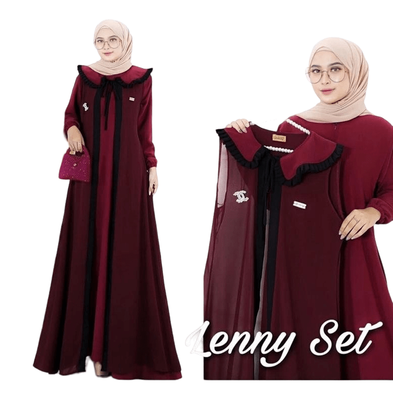 Gamis Terbaru Lenny Set 2 in 1 Dress Shakilla Salju mix Ceruty Babydoll Armani