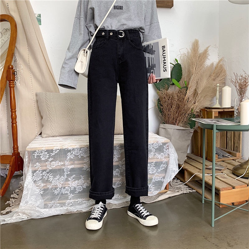 Caroline Highwaist Cullotes Korean Style Mode Lurus Tinggi Perempuan Korea Pinggang longgar lebar Leg Jeans