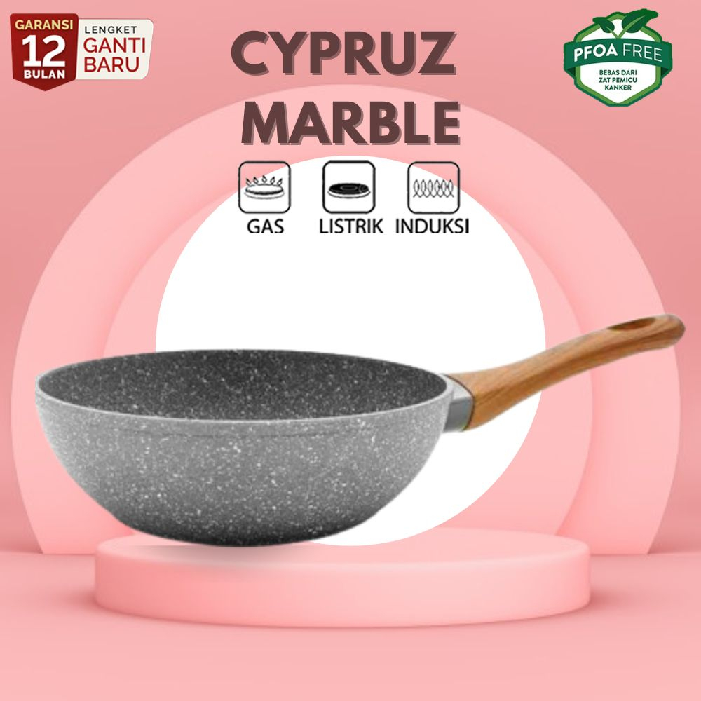 Cypruz Cookware Fry Wok Pan Induksi Wajan Penggorengan Cyprus Marble 20 cm FP-0640