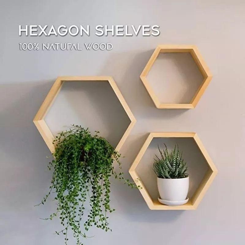 Rak dinding / Rak hexagonal / Rak kayu / Hiasan dinding / Furniture