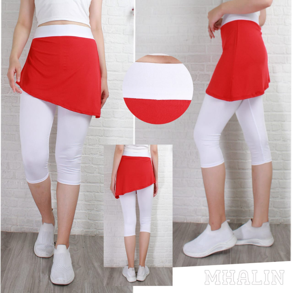 Celana rok senam Putih Merah 7/8 - Rok Lejing Senam Wanita