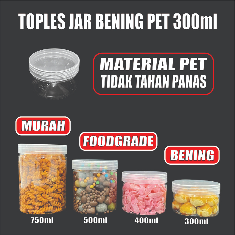 Toples Plastik Jar Silinder Bening Pet 300ml Per Bal Bisa Semua Jasa Kirim