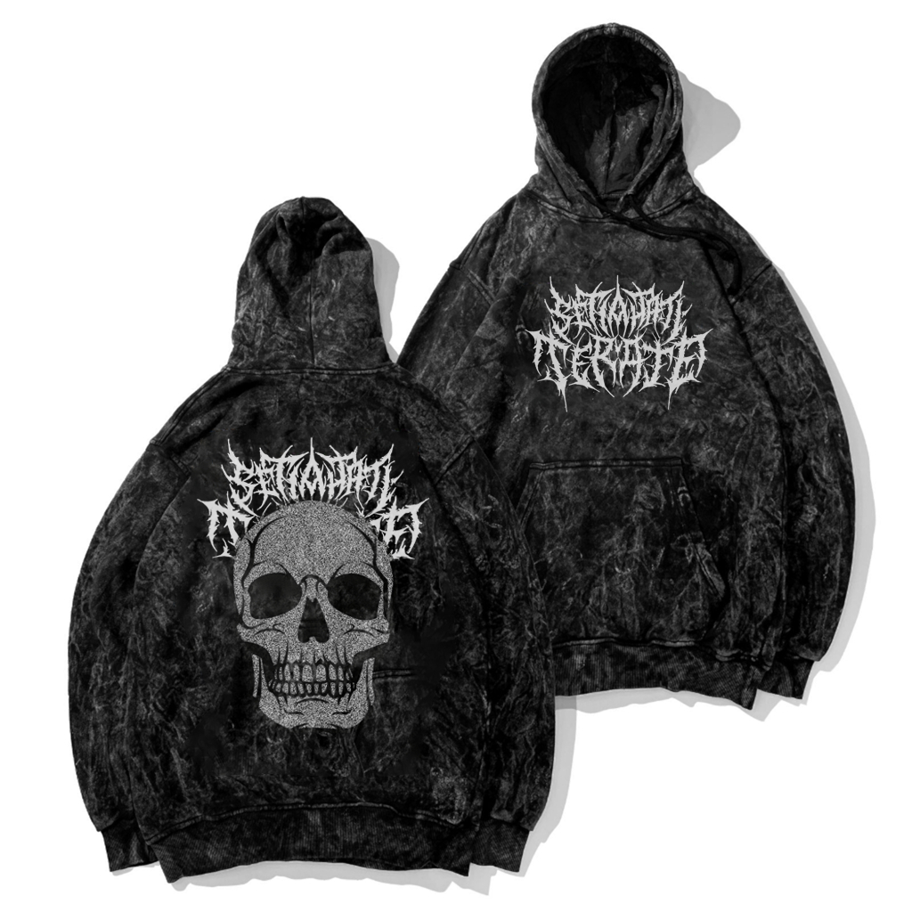 Sweater Hoodie Sandwash Black Sweater Hoodie Thrash Metal Skull Washing