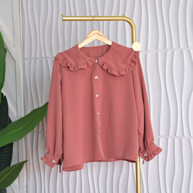 Kemeja Crinkle Airflow Polos Basic Shirt Korean Collar Blouse Crinkle Wanita - Alea Blouse EHG_ID