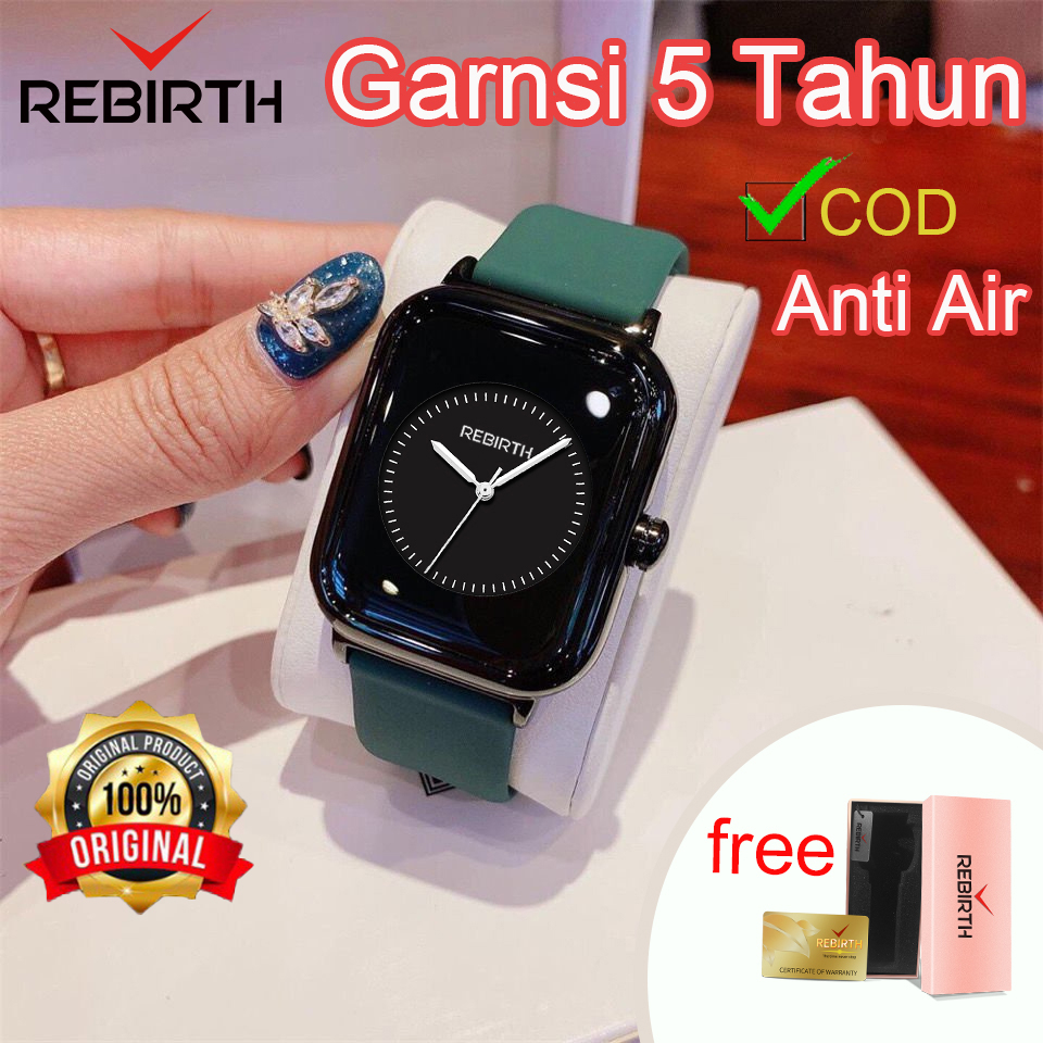 REBIRTH Jam Tangan Wanita Original Elegan Mode Santai Gaya Jam Tangan Korea Anti Air Tali Silikon Tampilan Kuarsa Jam Tangan Cewek（Kirim Kartu Garansi + Kotak）