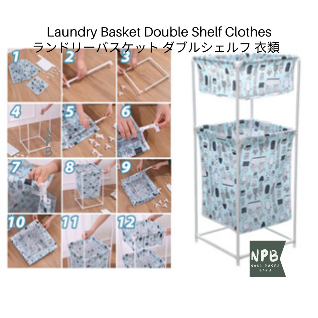 Laundry Basket Double Shelf Clothes - Stand Besi Baju Kotor 2 Tingkat - Keranjang Laundry