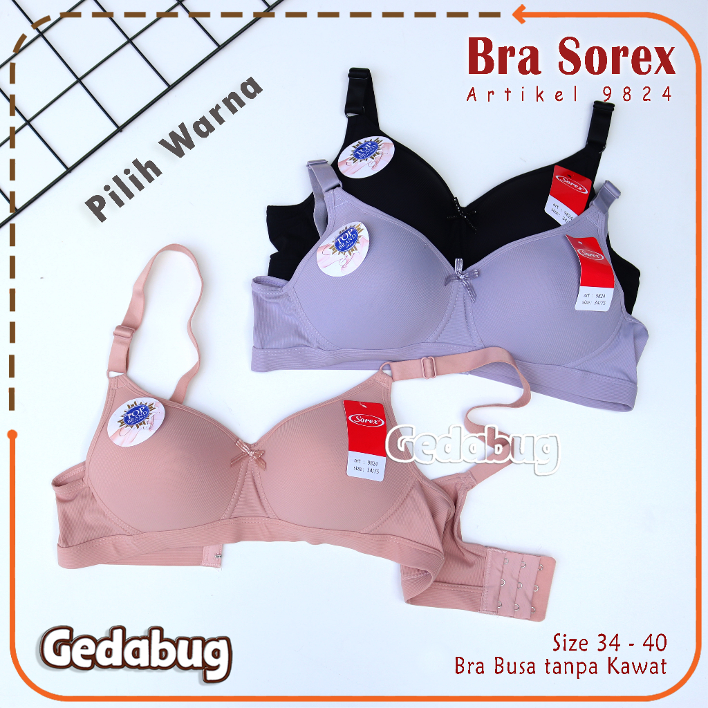 Bra Sorex 9824 Busa Tanpa Kawat Nilon Mix Comfy Bh Sorex Wanita Kait 3 Cup B