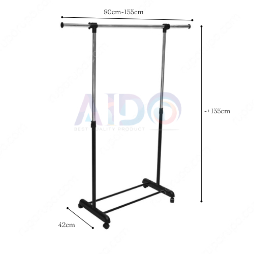 DOUBLE Rod Rack dan SINGLE Rod Rack Rak Baju Serbaguna Gantungan Laundry Stand Hanger 4 Roda Stand Hanger Single Stand