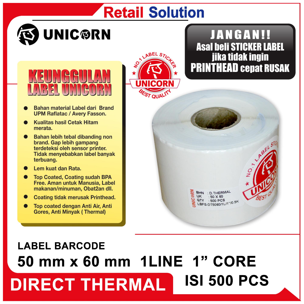 Stiker Barcode Label Thermal - 50x60 mm / 50x60mm / 50 x 60 mm