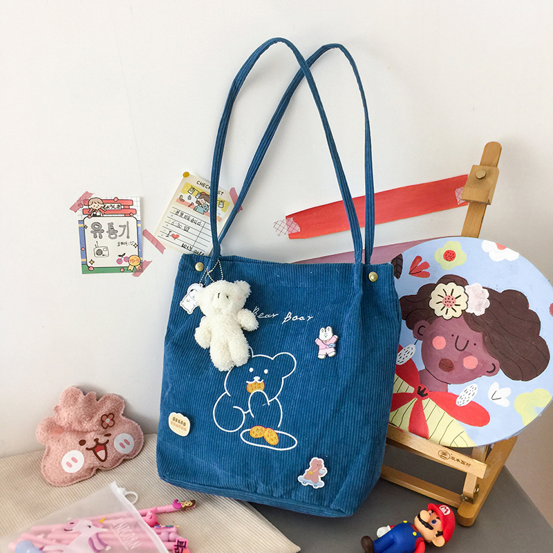 BEARY Shoulder Tote Hand Bag Tas Bahu Kuliah Sekolah Wanita Aesthetic Motif Karakter Beruang Dumpling Mini Ootd Konser Lucu Fashion Karakter Beruang Stylish  Wanita Korean Vintage Style Chikoisme