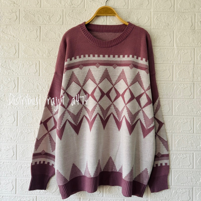 YUNA SWEATER RAJUT MOTIF OVERSIZE ATASAN KNIT KOREA